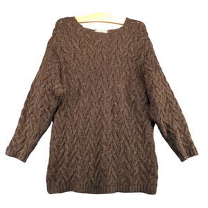 L.L. Bean Women's Tunic Cable Knit Sweater Brown Medium Lambswool Ribbed Hem